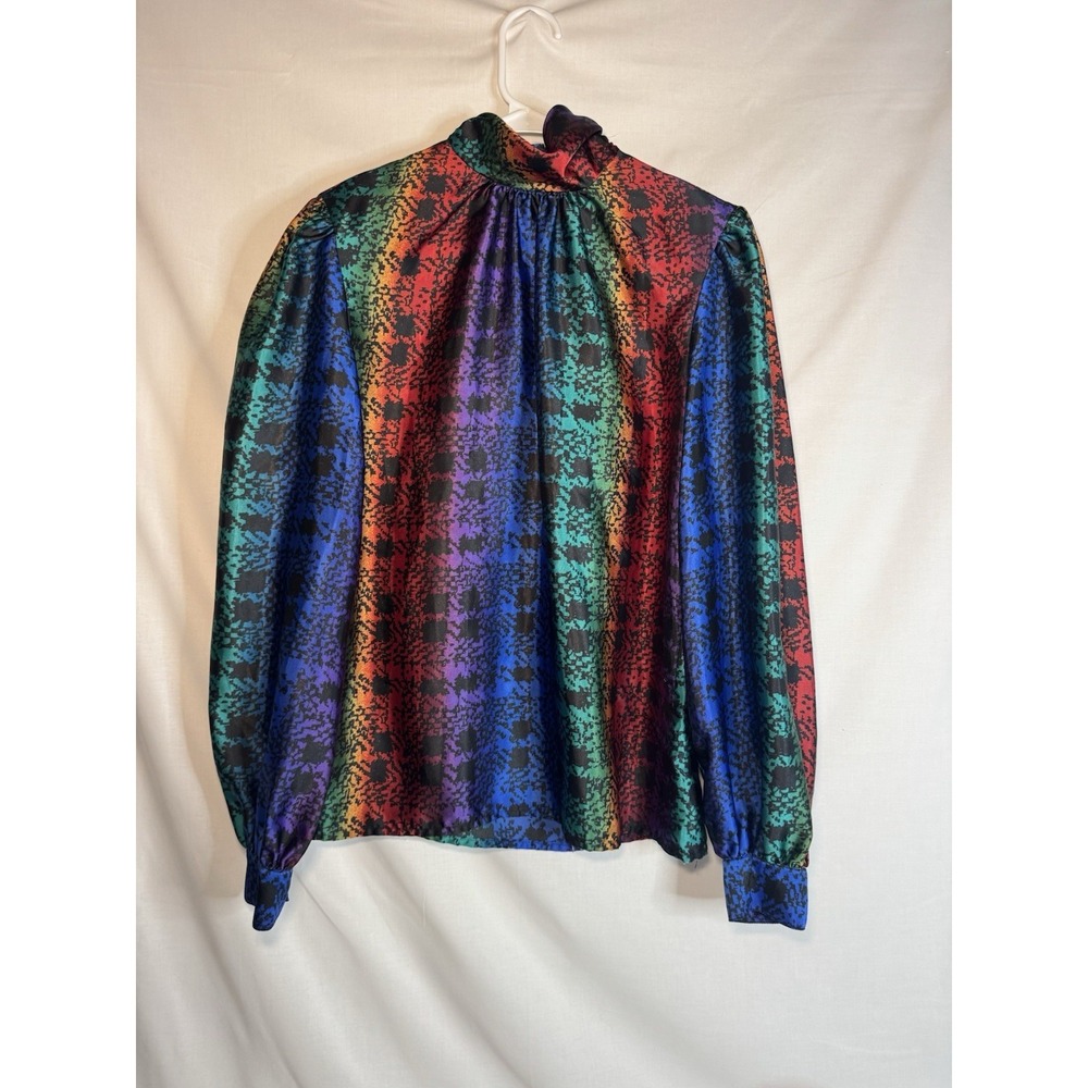 Vintage Breckenridge Womens 6 Rainbow Abstract Blouse High Neck Puff Sleeve 80s